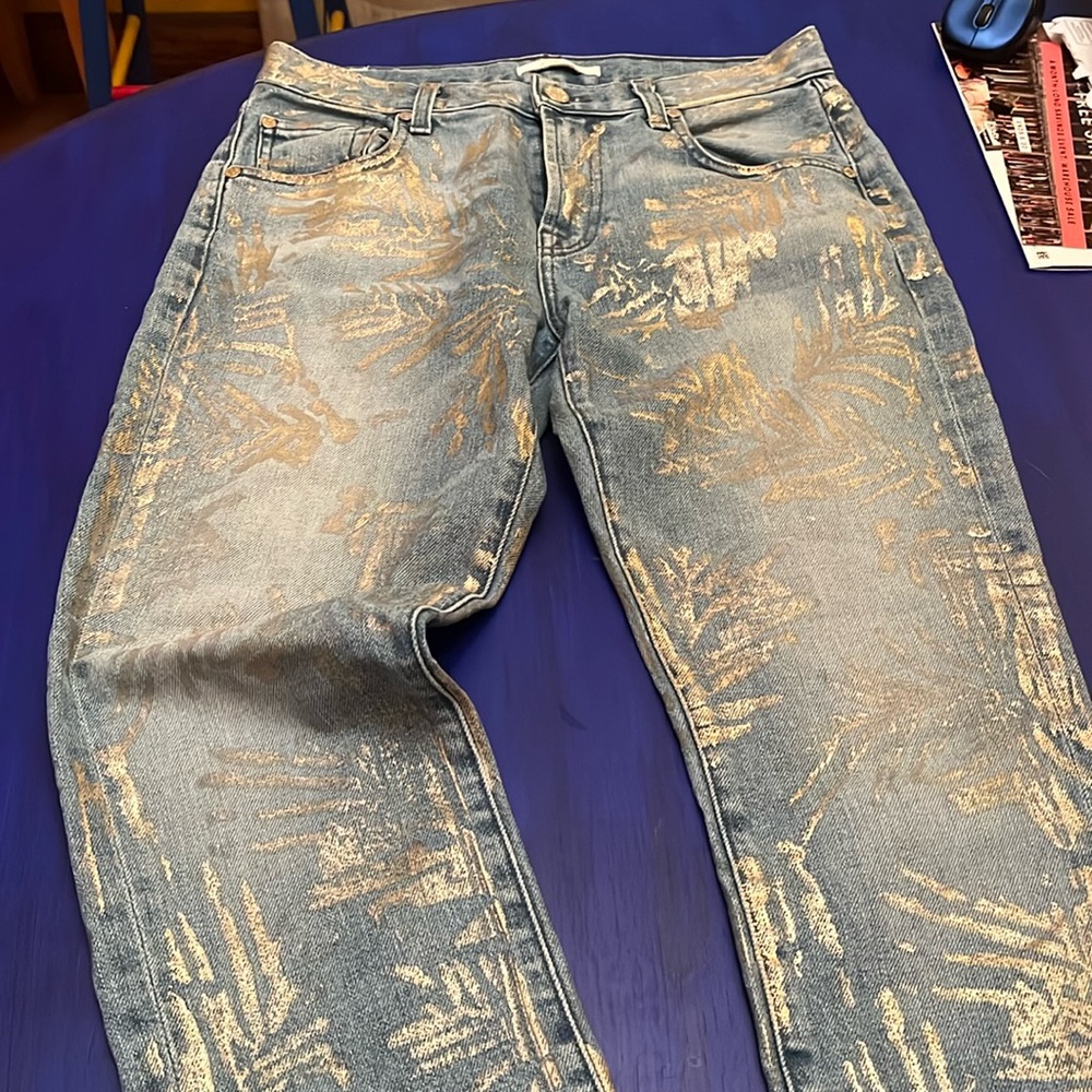 7 For All Mankind Gold Foil Straight Legs